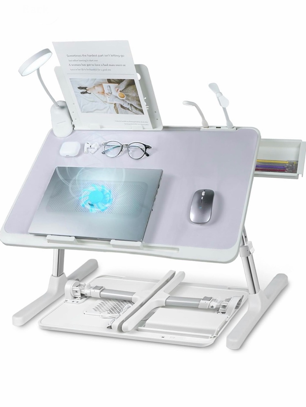 Adjustable White & Light💡Gray Laptop💻/Tablet📱Stand with Built-in Accessories